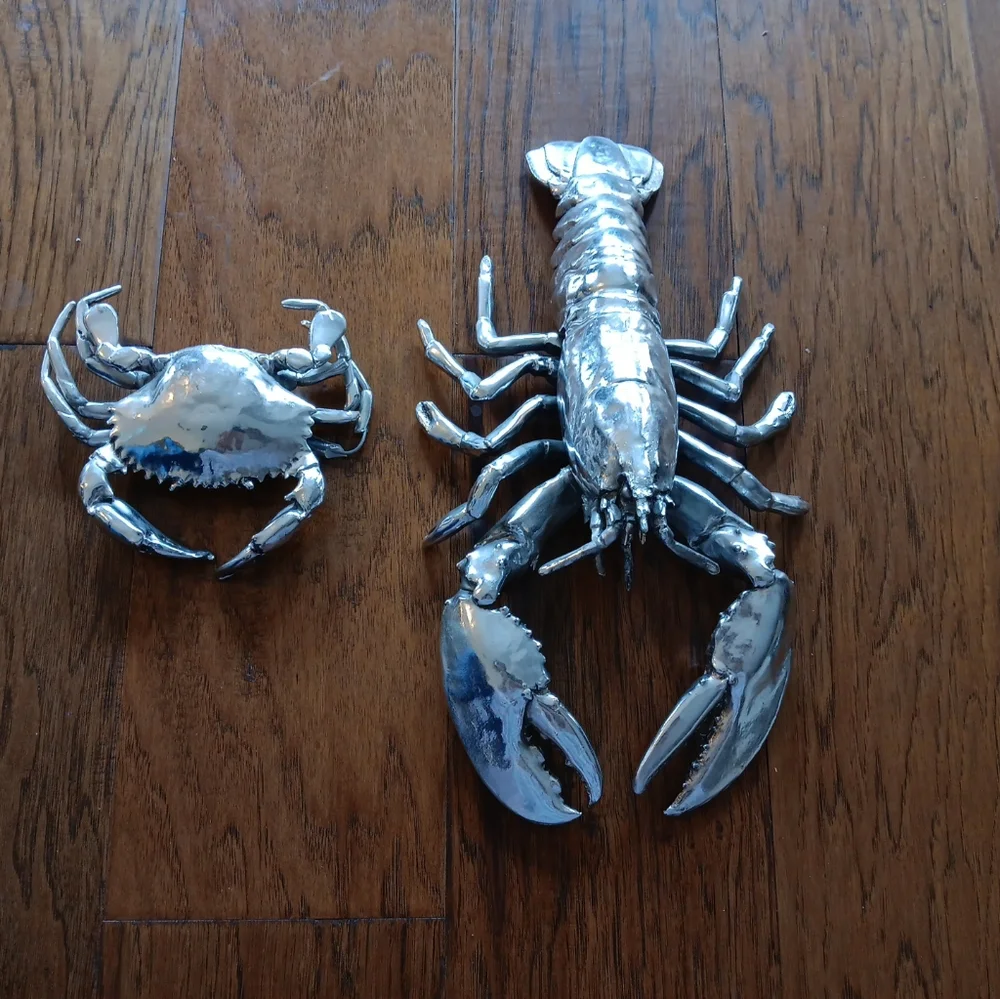 GORGEOUS Pair of Z Gallerie Metal Lobster & Crab Sculptures.